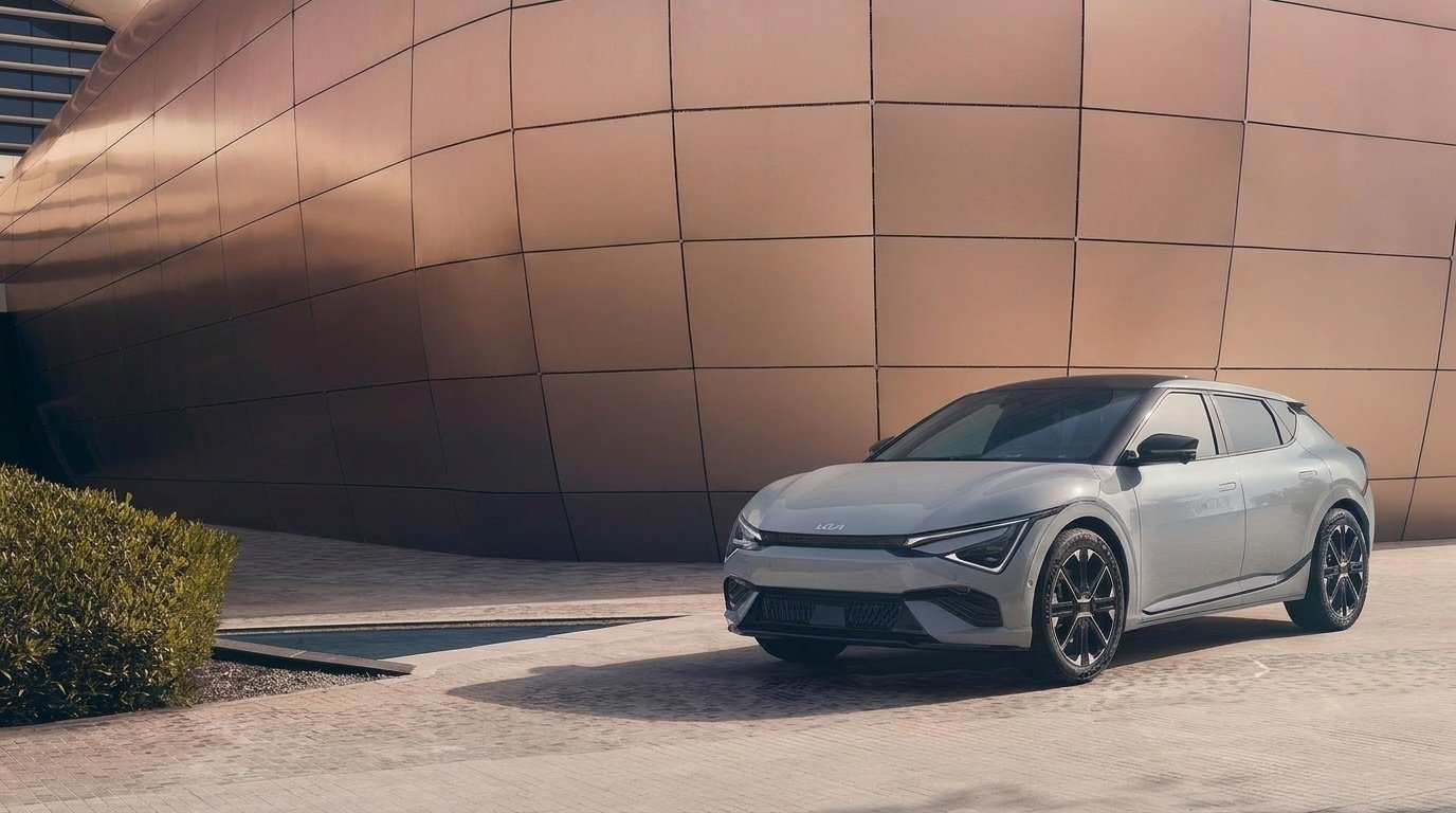 Kia EV6 electric crossover driving on an open road